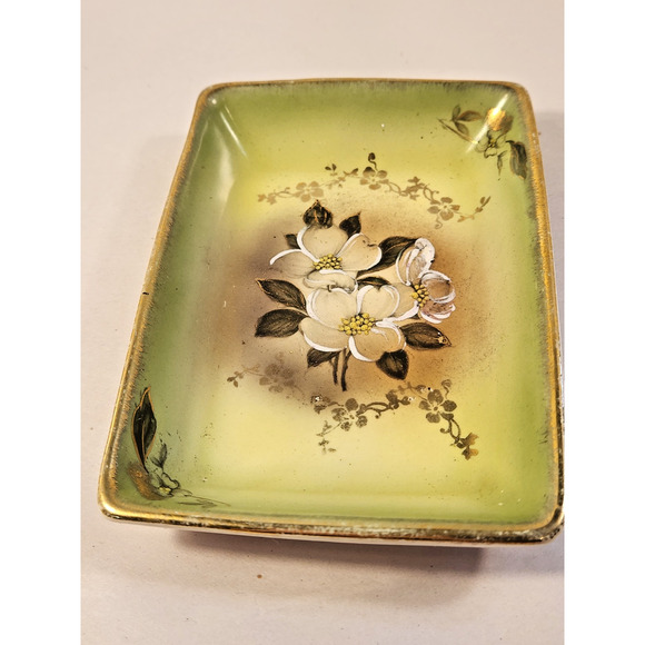 Vintage ZAPUN Porcelain Trinket/Pin Dish USA Hand Painted Magnolia Flowers - Picture 2 of 8